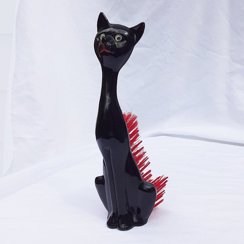 COLLECTIBLE Black Cat Lint Brush with Red Bristles | Vintage Mid Century Modern - Picture 3 of 12
